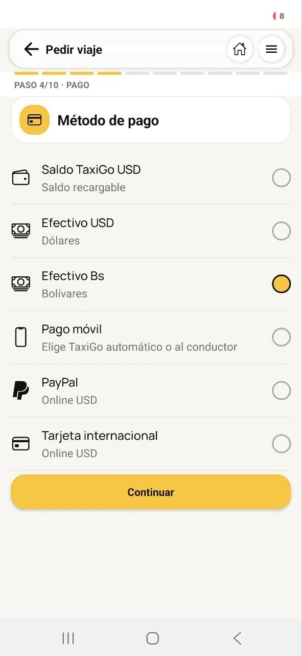 Métodos de pago TaxiGo
