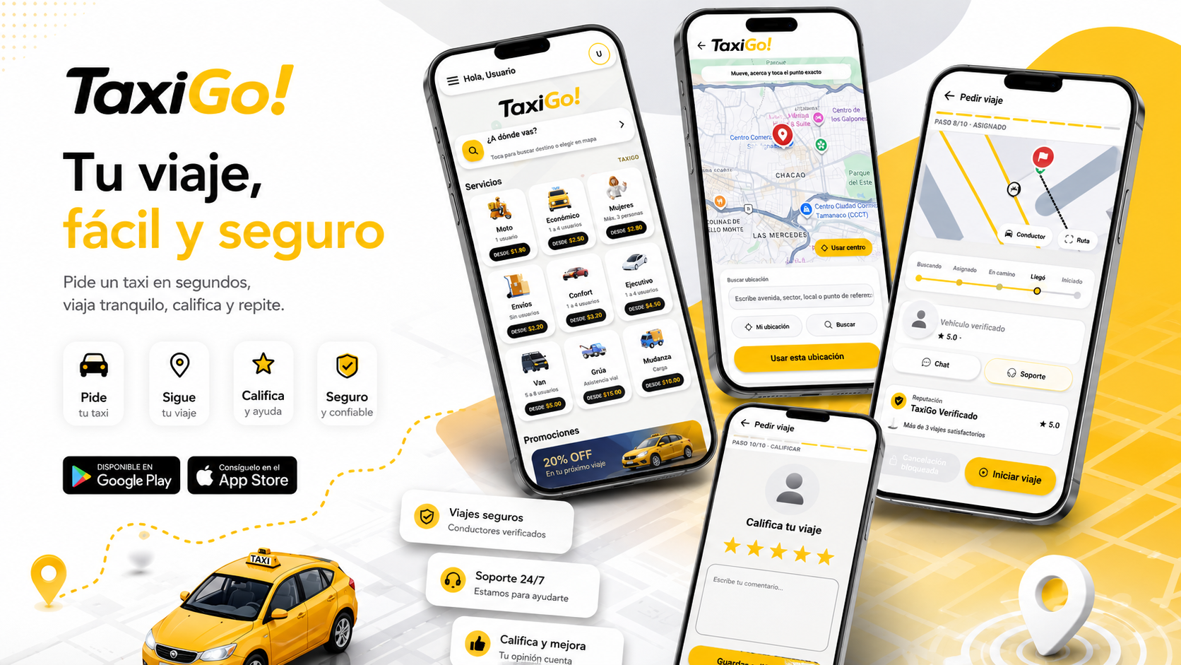 TaxiGo app: pide, sigue y califica tu viaje